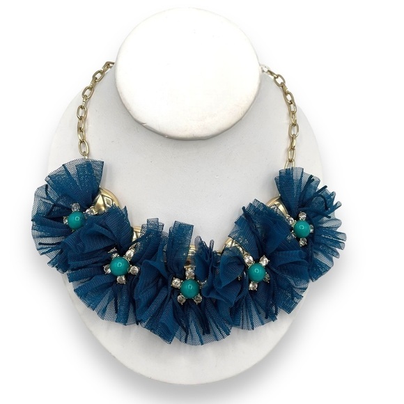 4 for $40 SALE! Sugarfix Goldtone & Mixed Teal Flower w/Rhinestones Necklace - Picture 1 of 9